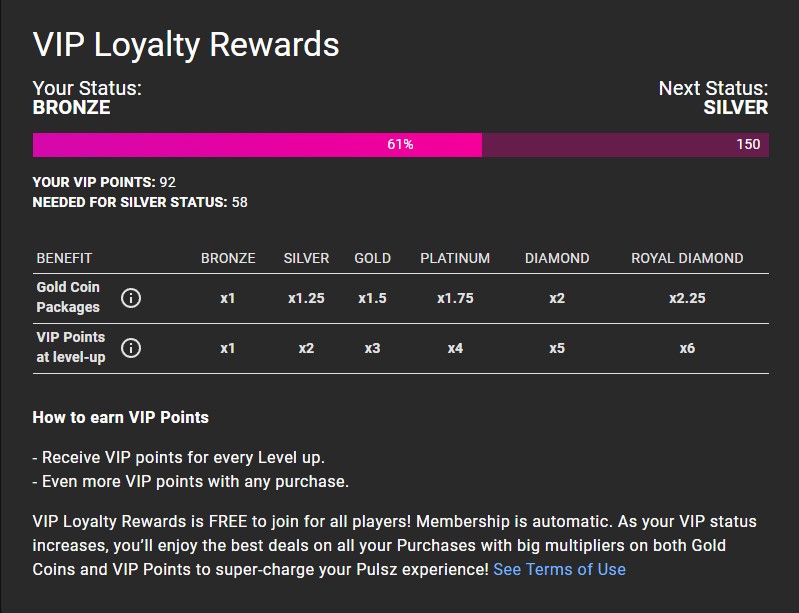 pulsz sweeps casino vip loyalty rewards