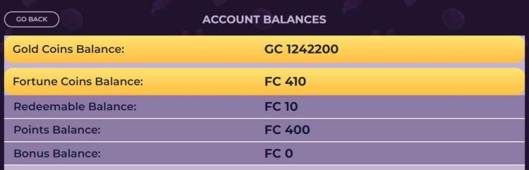 account balance fortune coins