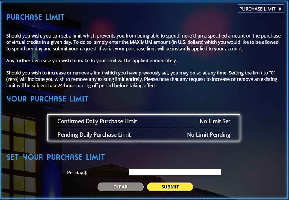 purchase limit virtual credits winstar 