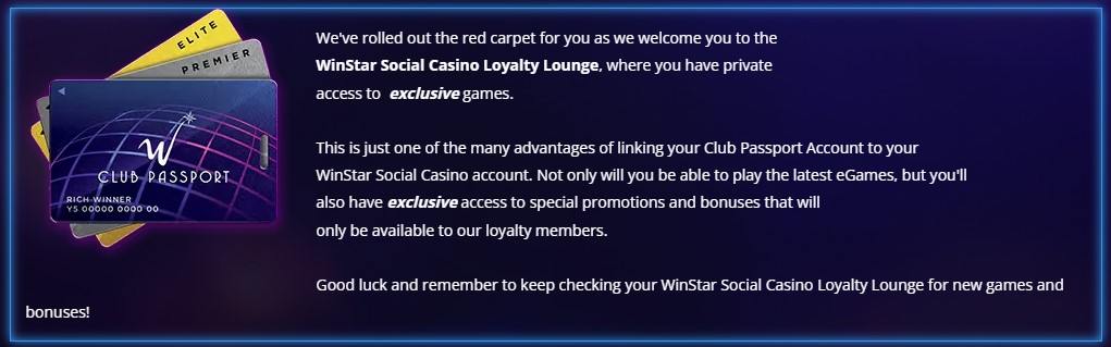 winstar socila casino loyalty lounge club passport card 