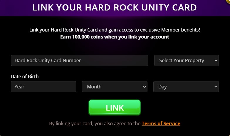 fill out form for steps required to link your unity card at hard rock social casino