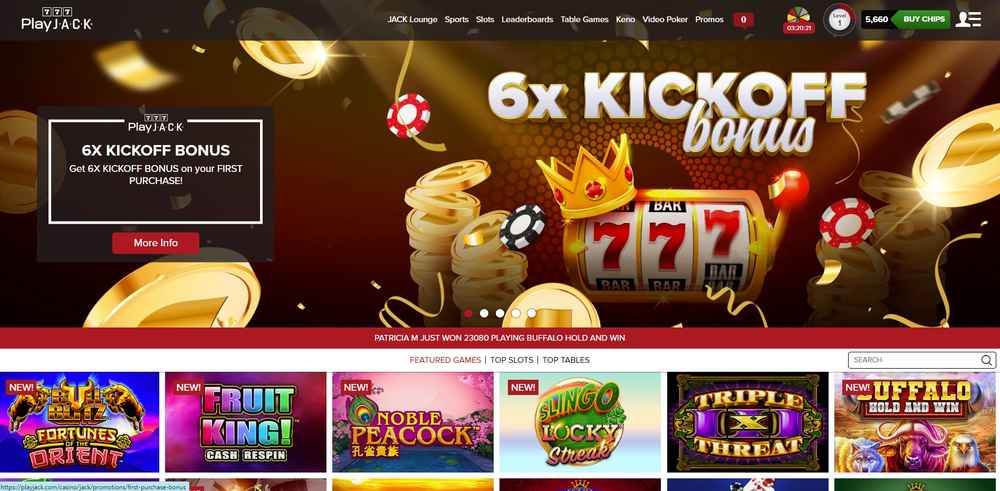 playjack social casino homepage interface 