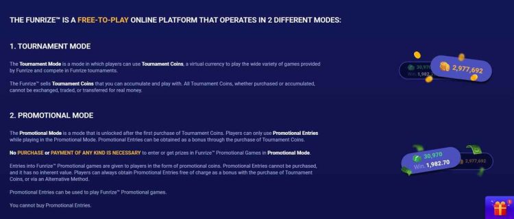 funrize tournament mode and promotional mode how it works
