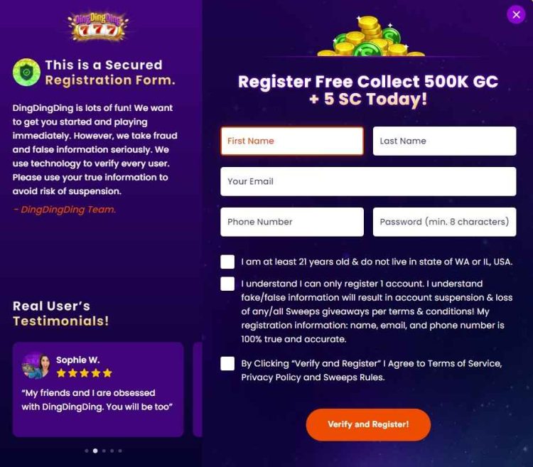 ding casino registration form 