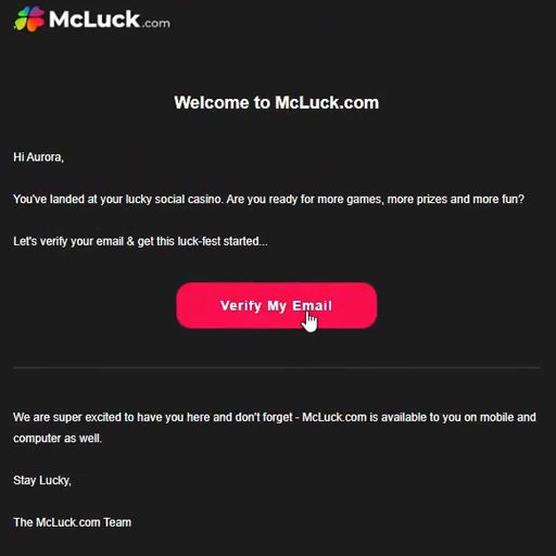 step four verify email mcluck casino