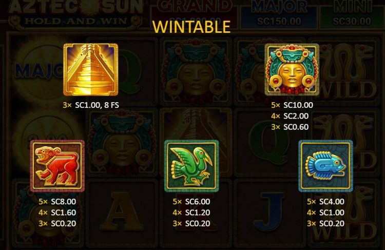 aztec sun hold and win symbol payouts 