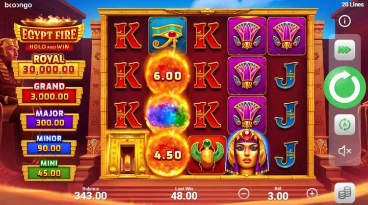 egyptfire hold and win slot interface 