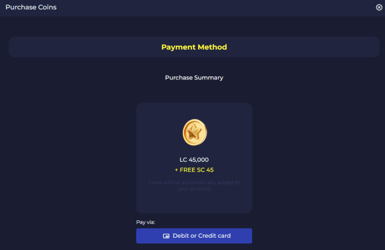 purchase lucky coins credit or debit