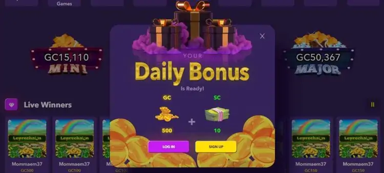 sweepslots daily bonus 