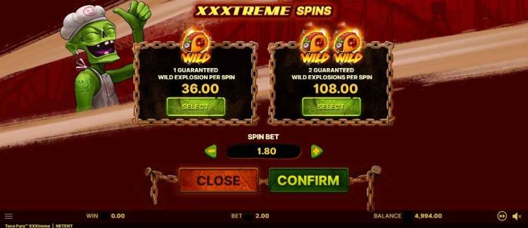 xxxtreme spins feature interface taco fury slot 