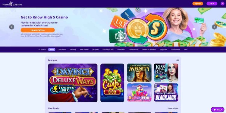 high 5 casino homepage ui
