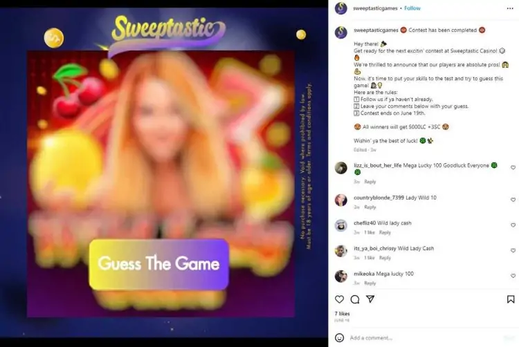 sweep tastic guess the game challenge instagram post