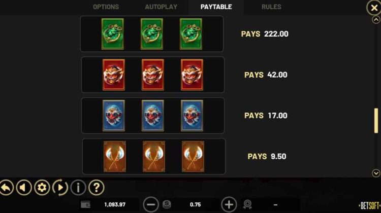 72 fortunes paytable