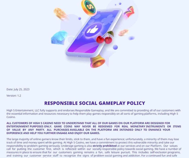 responsible social gameplay policy high five casino 