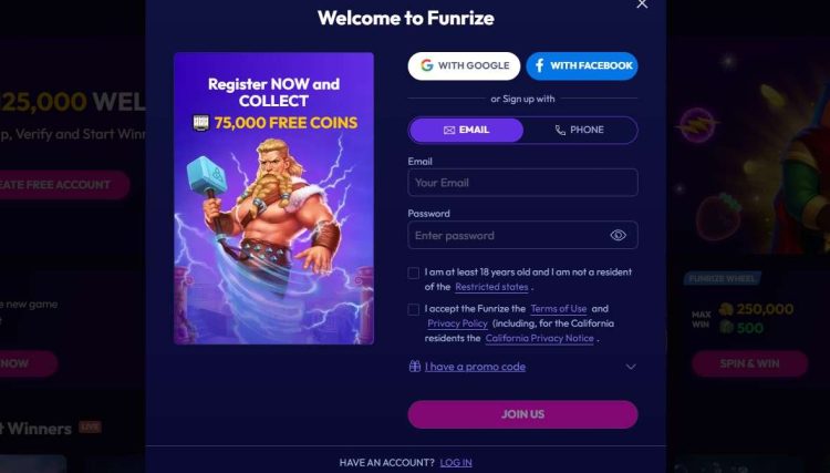 sign up funrize casino