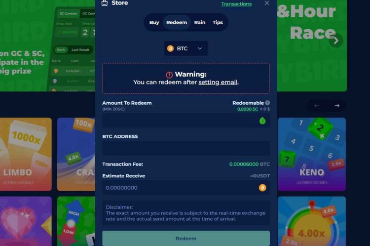 how to redeem prizes from Luckybird.io