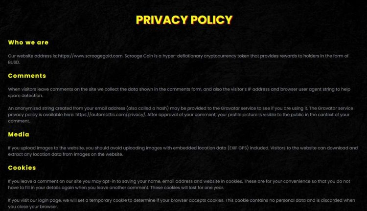 privacy policy page scrooge casino