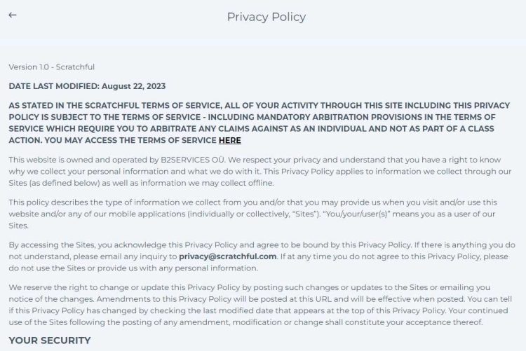 privacy policy page scratchful