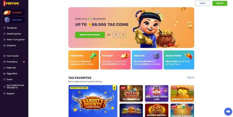 tao fortune sweeps casino homepage