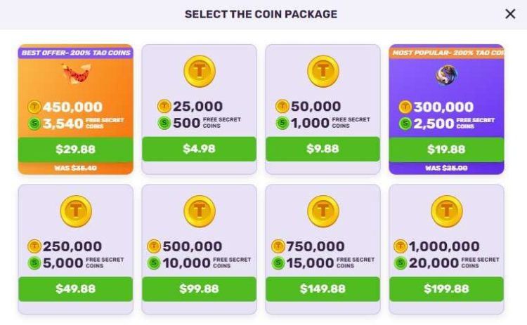 taofortune coin store packages