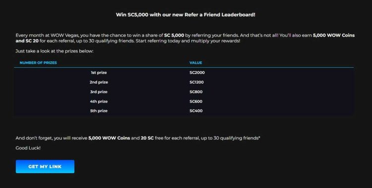 wow vegas monthly referral program information