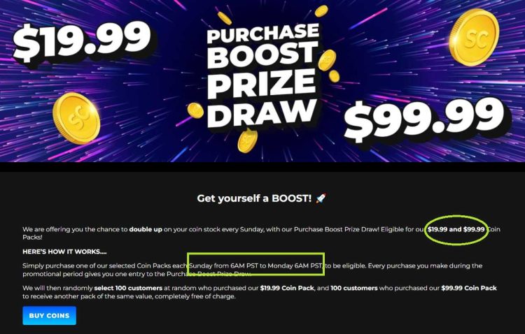 wow vegas purchase boost prize draw promotion