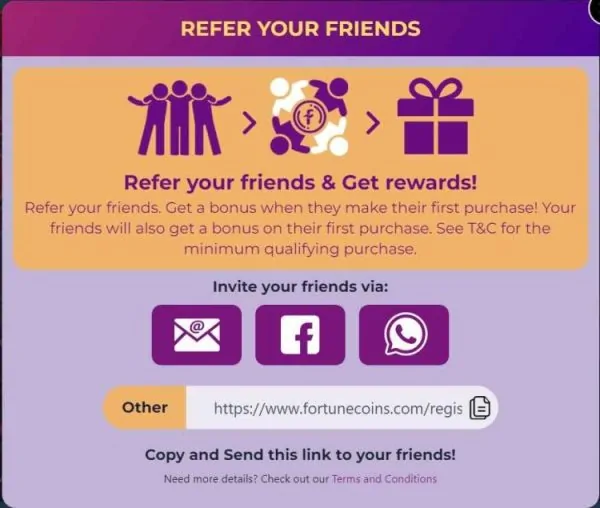 refer your friends fortunecoins