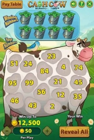 cach cow sctratch card game golden heart