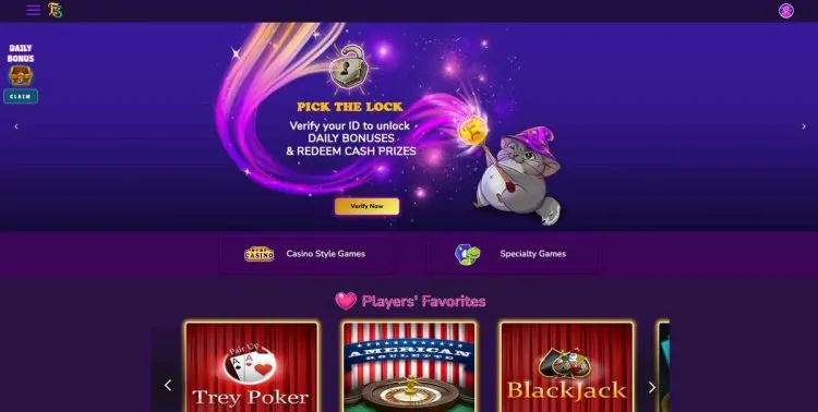 enchanted sweeps casino homepage interface