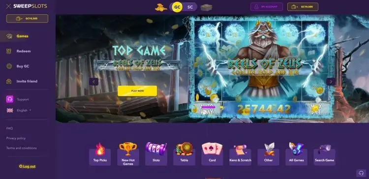 sweepslots casino homepage 