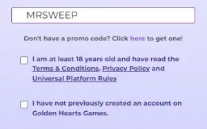enter bonus code golden hearts no deposit