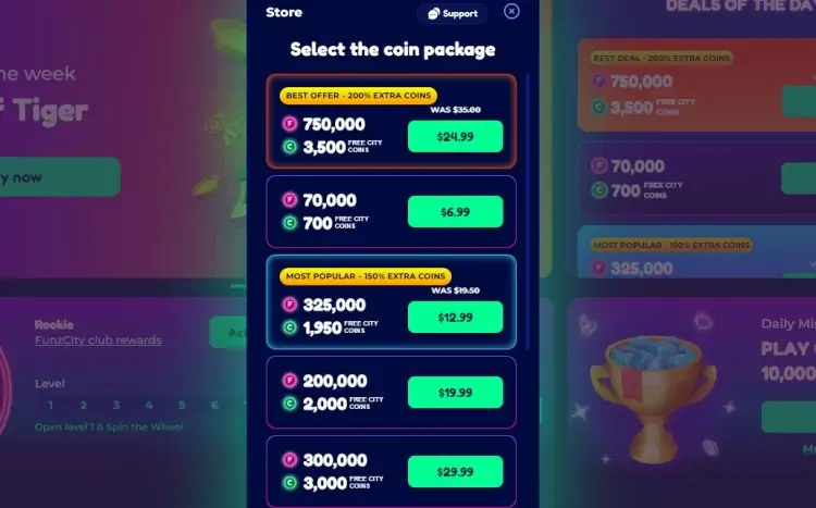 funzcity casino coin packages